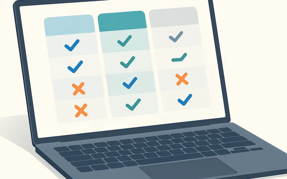 Comparison table of eCommerce platform categories on a laptop screen