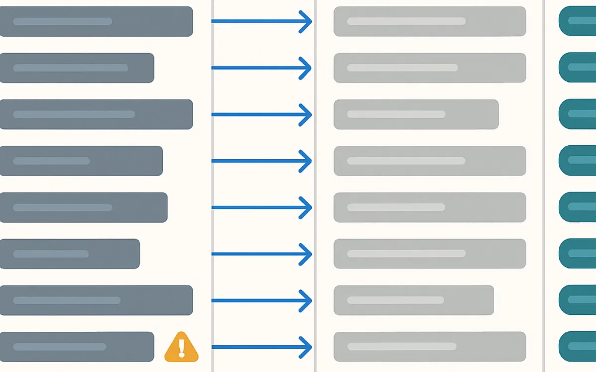 Spreadsheet mapping old website URLs to new destinations