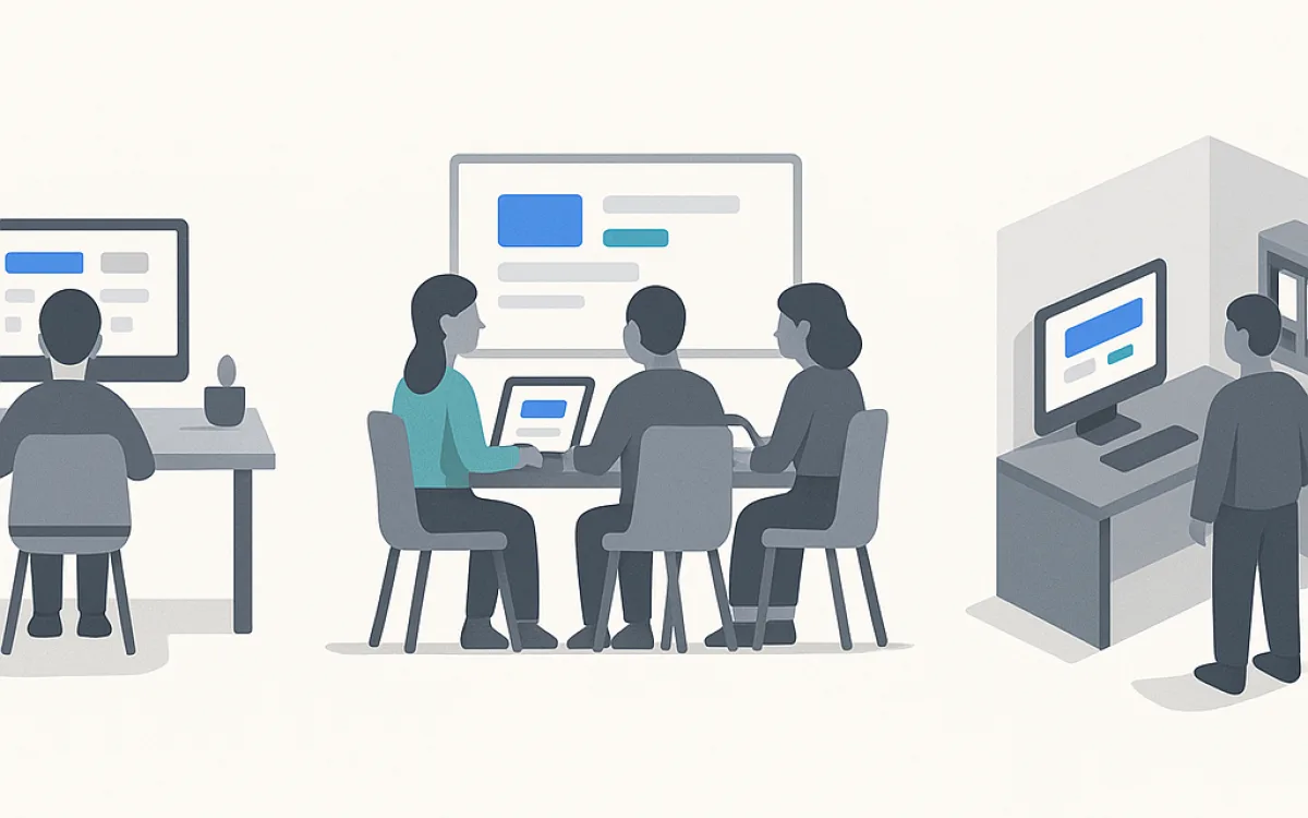 Three working setups compared: a solo freelancer, an agency team and an in-house desk