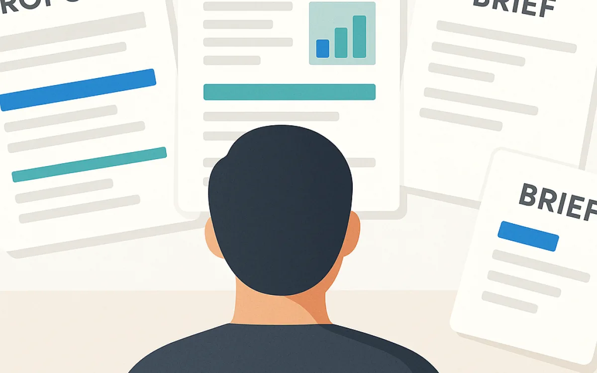 Business owner reviewing developer proposals at a table