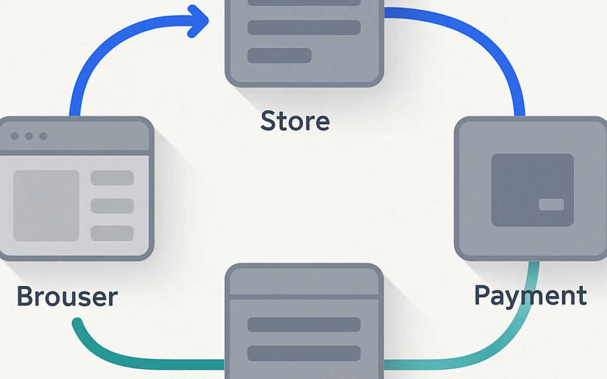 Diagram of a payment flow showing redirect and webhook paths