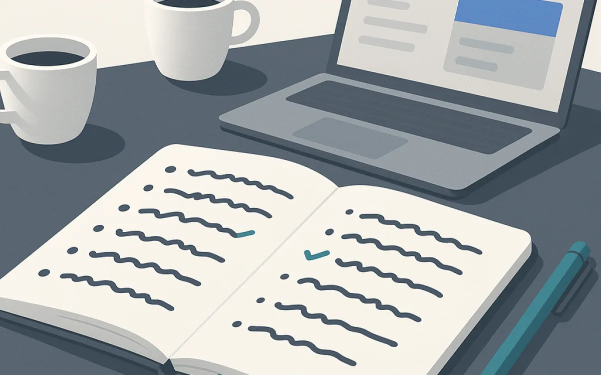 Notebook with a list of questions during a meeting with a developer
