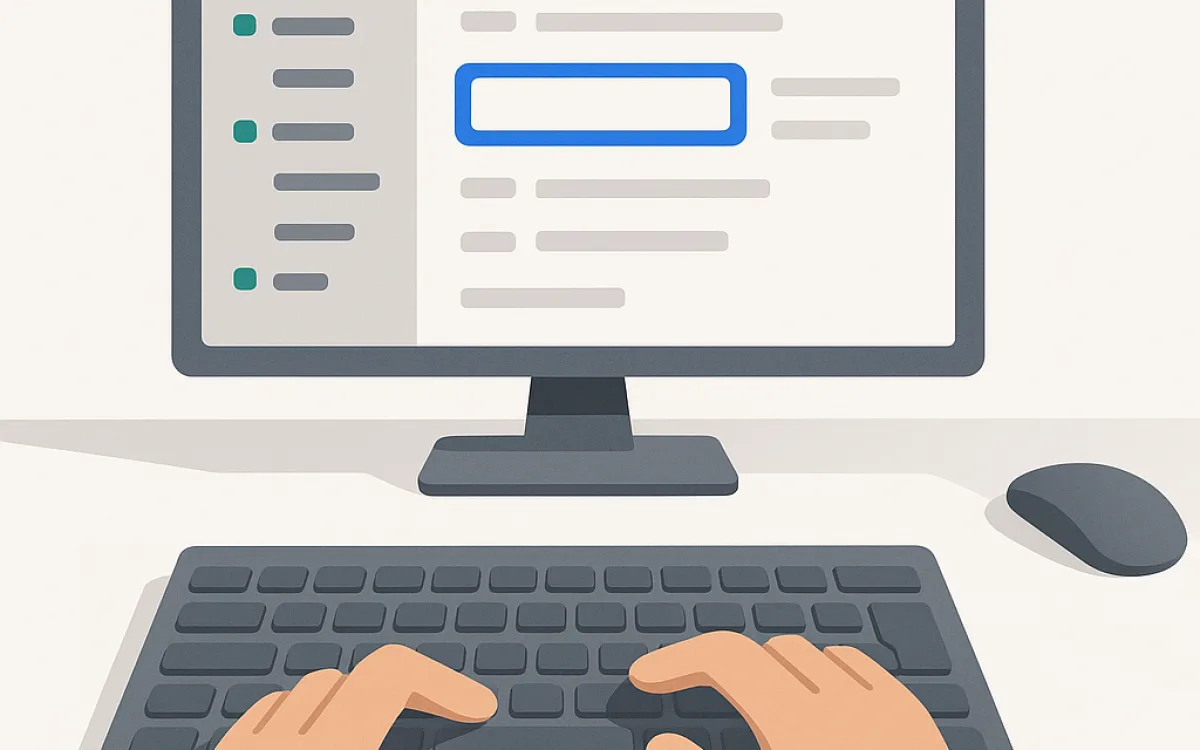 Person navigating a website using only a keyboard with a visible focus outline on screen