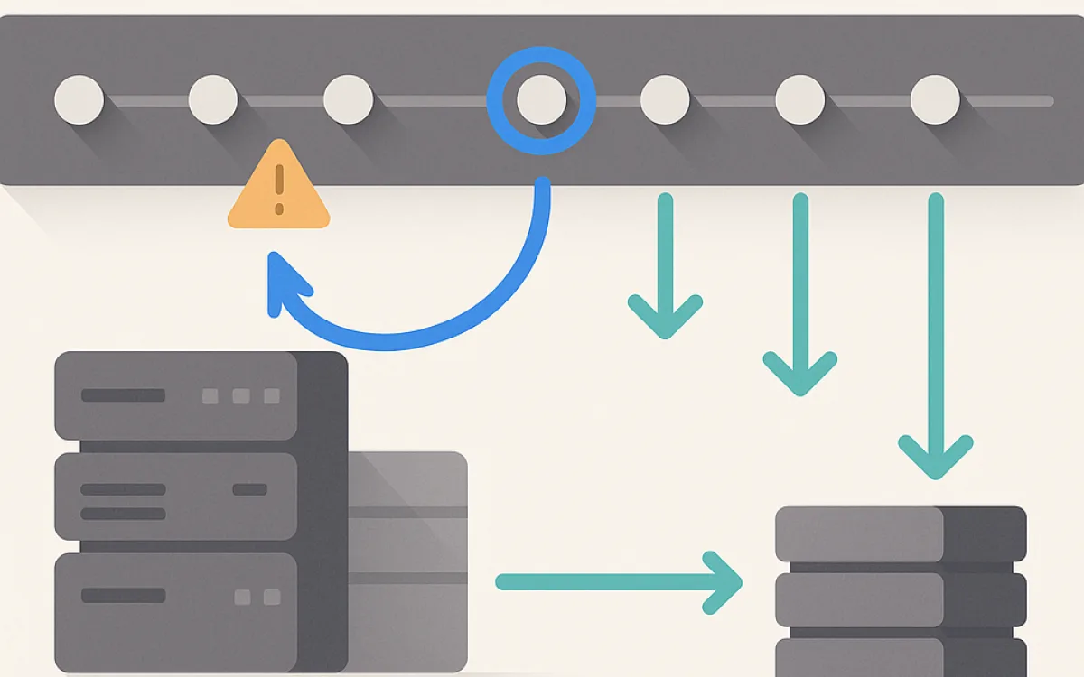 Backup schedule showing daily database and file snapshots with off-site copies