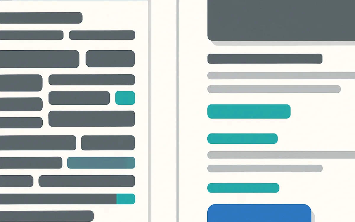 Two versions of a web page layout compared for visual hierarchy