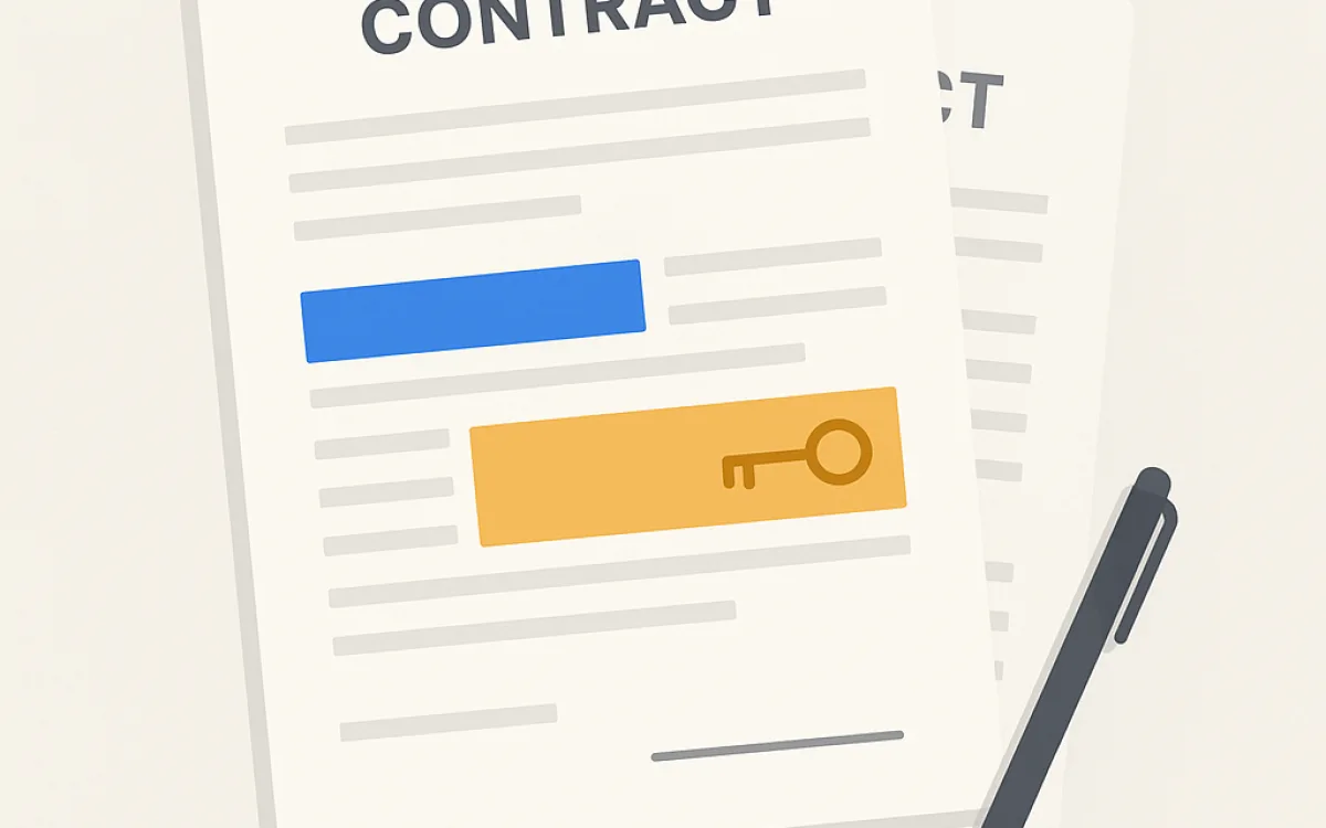 Contract pages with ownership and scope clauses highlighted