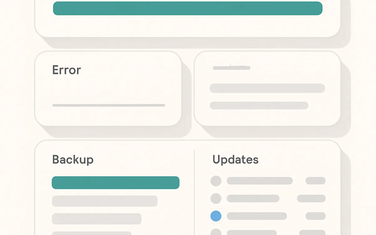 Monitoring dashboard showing uptime, errors and update status for a website