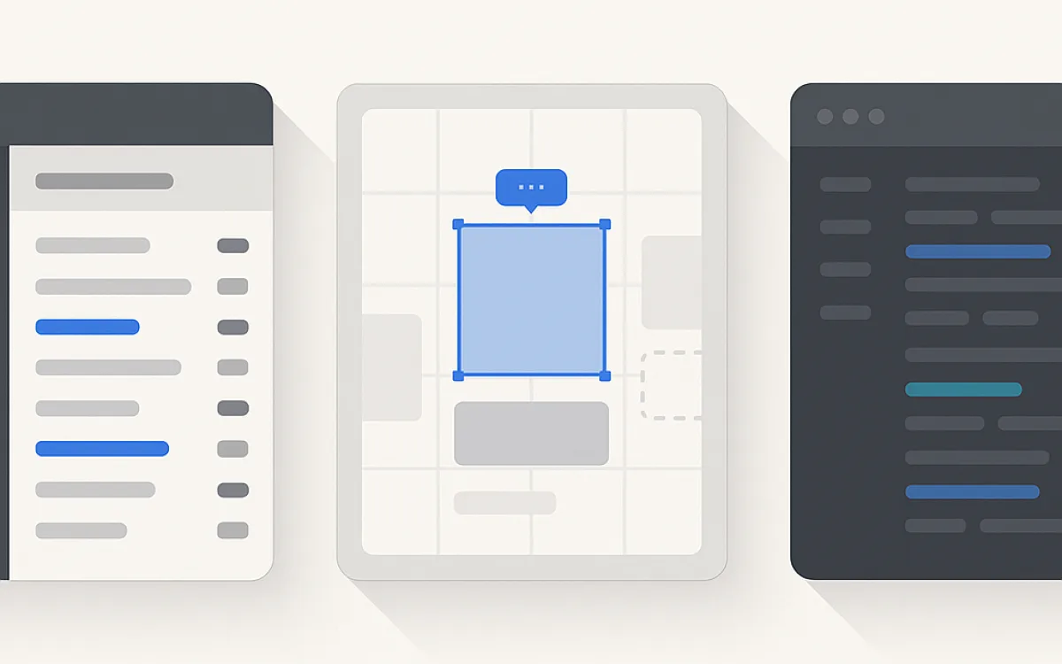 Three website editing interfaces compared on adjacent screens